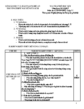 Đề kiểm tra học kỳ I môn Công nghệ Lớp 11 - Năm học 2016-2017 - Trường THPT Nguyễn Sỹ Sách (Có đáp án)